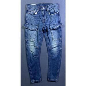 H&M Slim Fit Womens Cargo Stretch Jeans 30x28 Light Wash Cotton Denim Pockets